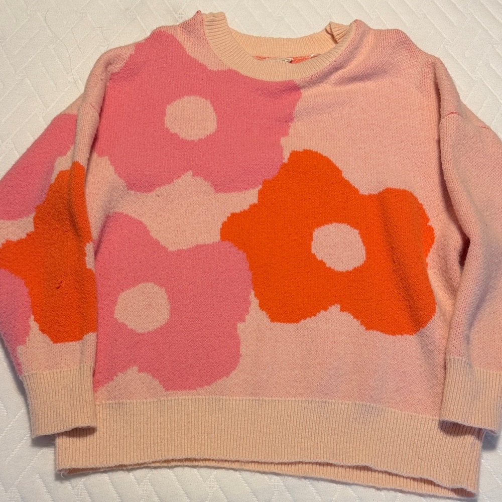 Pink and Orange Floral Sweater